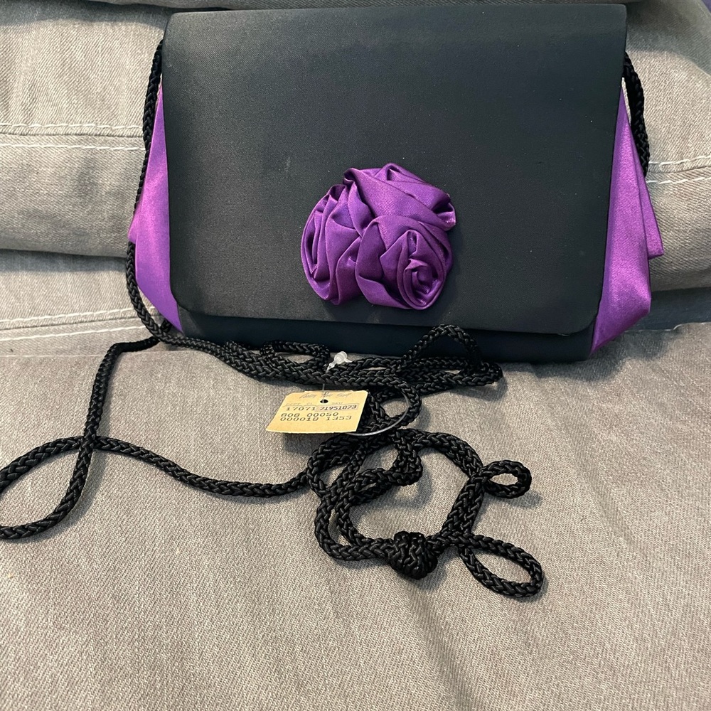 Evening Bag,Black & Purple,W Flower,Vintage,Vintage w Tags Carson Pirie Scott